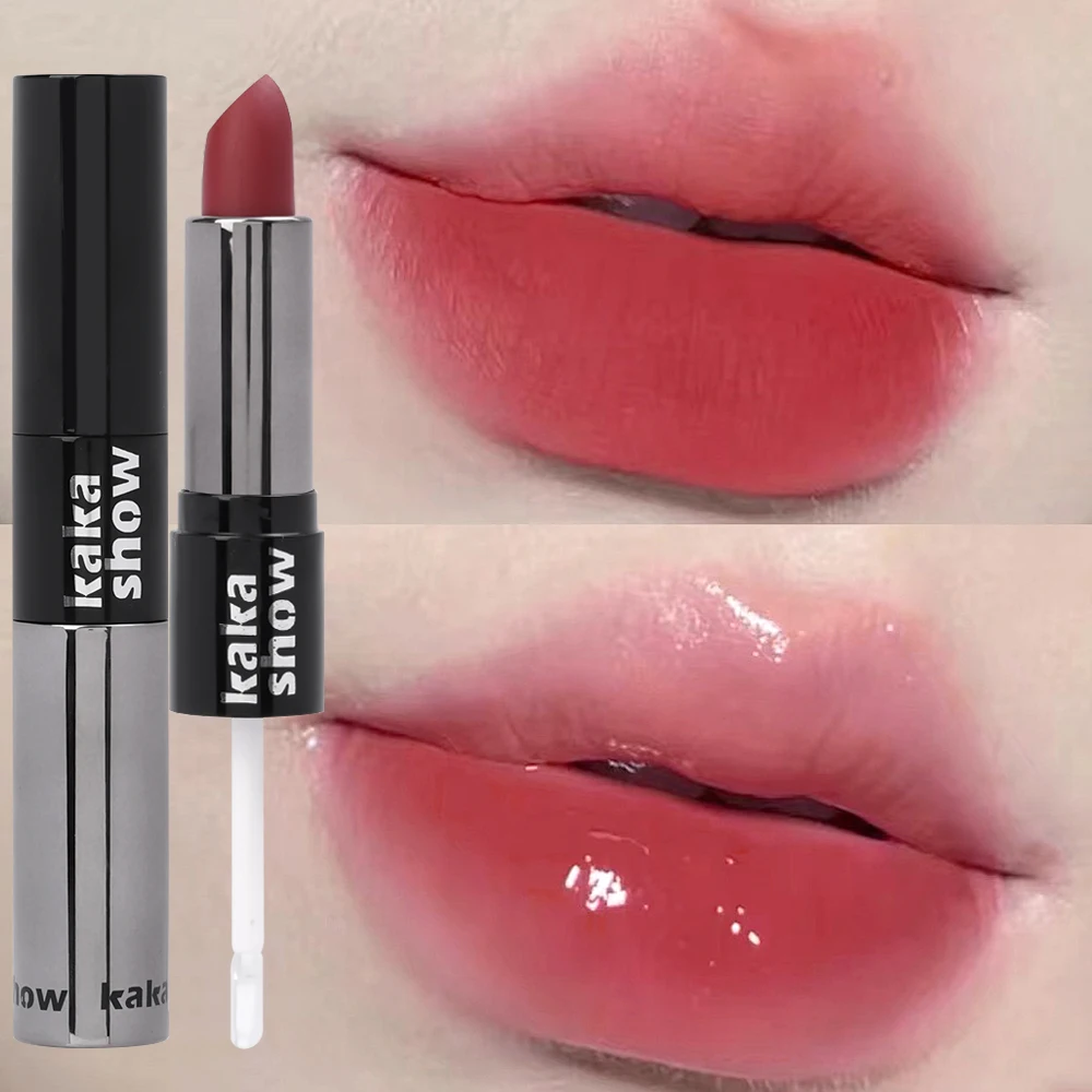 Matt Lipstick & Clear Lip Gloss 2 in 1 Set Long Lasting High Pigment and Shine Lip Finish Waterproof Kiss-Proof Up To 24H Wear