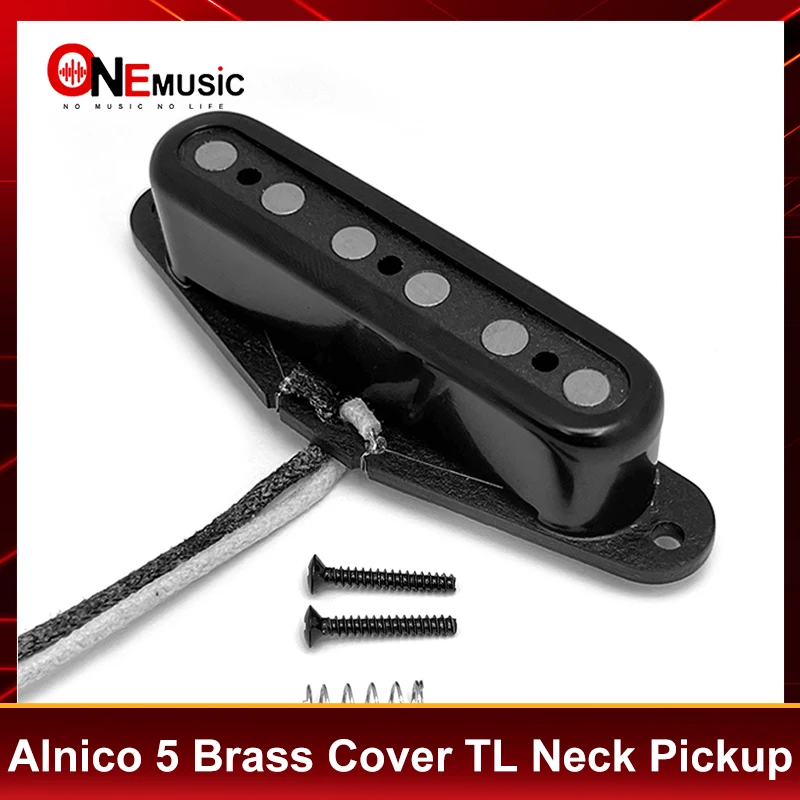 Alnico 5 TL Hals-Tonabnehmer mit offener Messingabdeckung und Filberspule für E-Gitarren, Schwarz/Gold/Chrom