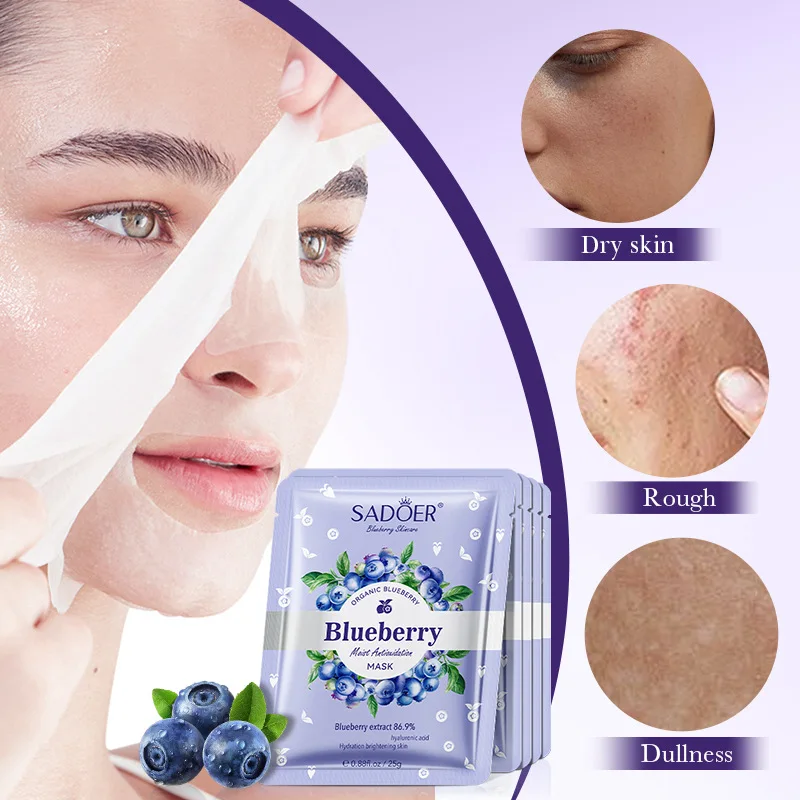 10 Pieces Blueberry Facial Masks Skin Care Hyaluronic Acid Facial Mask Moisturizing Face Mask Sheets for Beauty Facial Skin Care