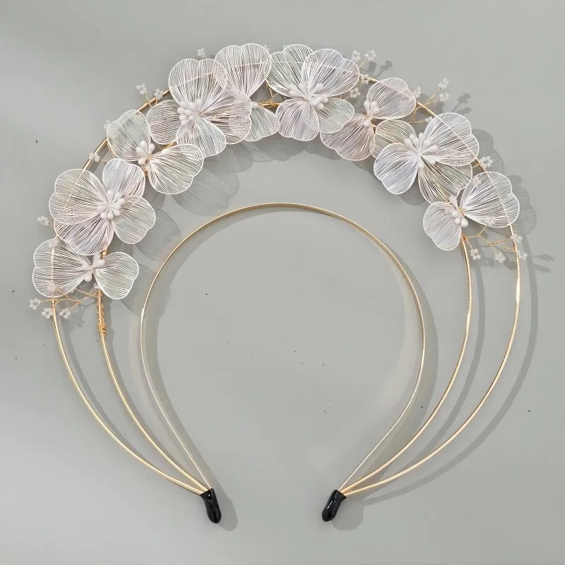 New women\'s ancient style lolita headdress Madonna halo hair crown fashion runway dress up handmade flower pearl hair band