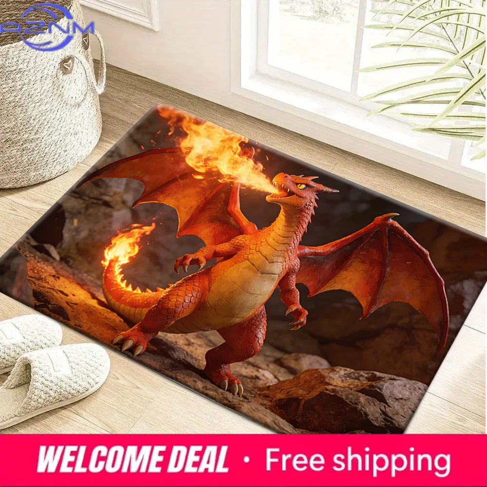 3D Charizard Fire Breathing Print Non-slip Doormat, Soft Absorbent Floor Rug for Home Decor