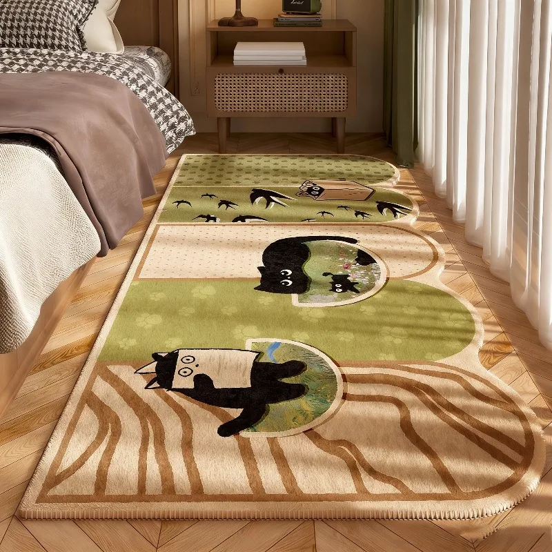

Bedroom Carpet Non-slip Soft Comfortable Floor Mat Cute Cat Bamboo Pattern Rug Long Decorative Mats for Home Use Ковер В Спальне