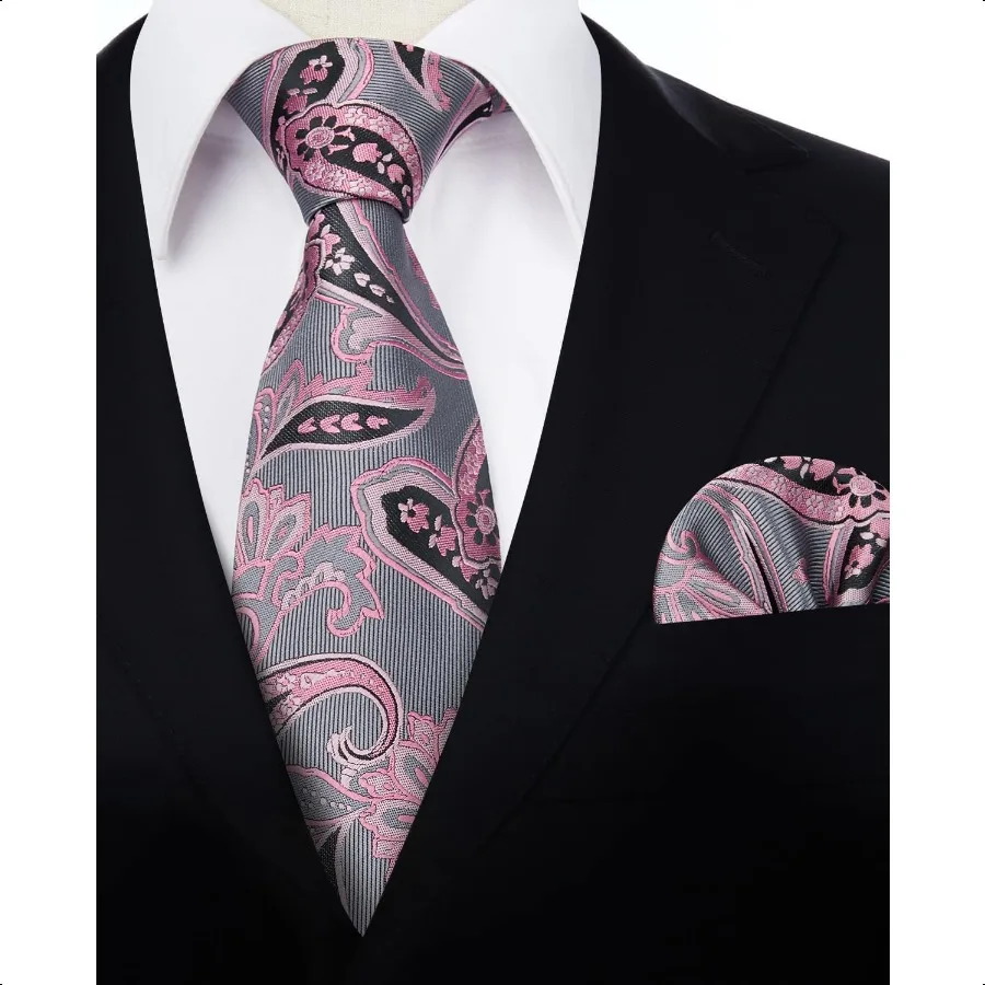 Удлиненные галстуки для мужчин, классический галстук с цветочным принтом и карманный квадратный элегантный шелковый галстук, комплект носовых платков для свадебной вечеринки