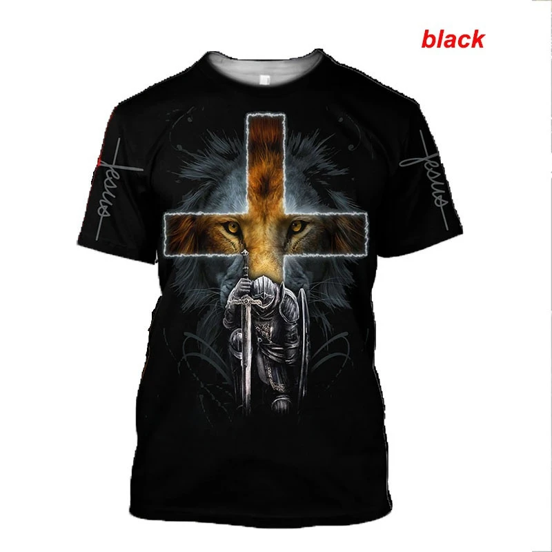 God\'s T-shirt for Men and Women Cross Fashion 3D Knight Templar Cool T-shirt for Men about Jesus Loving Every Christian T-shirt