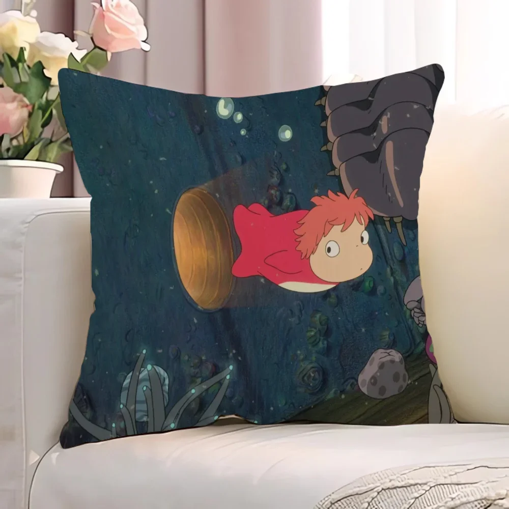 P-Ponyo on the CliffS Chair Cushion Cover 45x45cm Ornamental Pillows for Living Room Decorative Pillowcase Cushions Short Plush