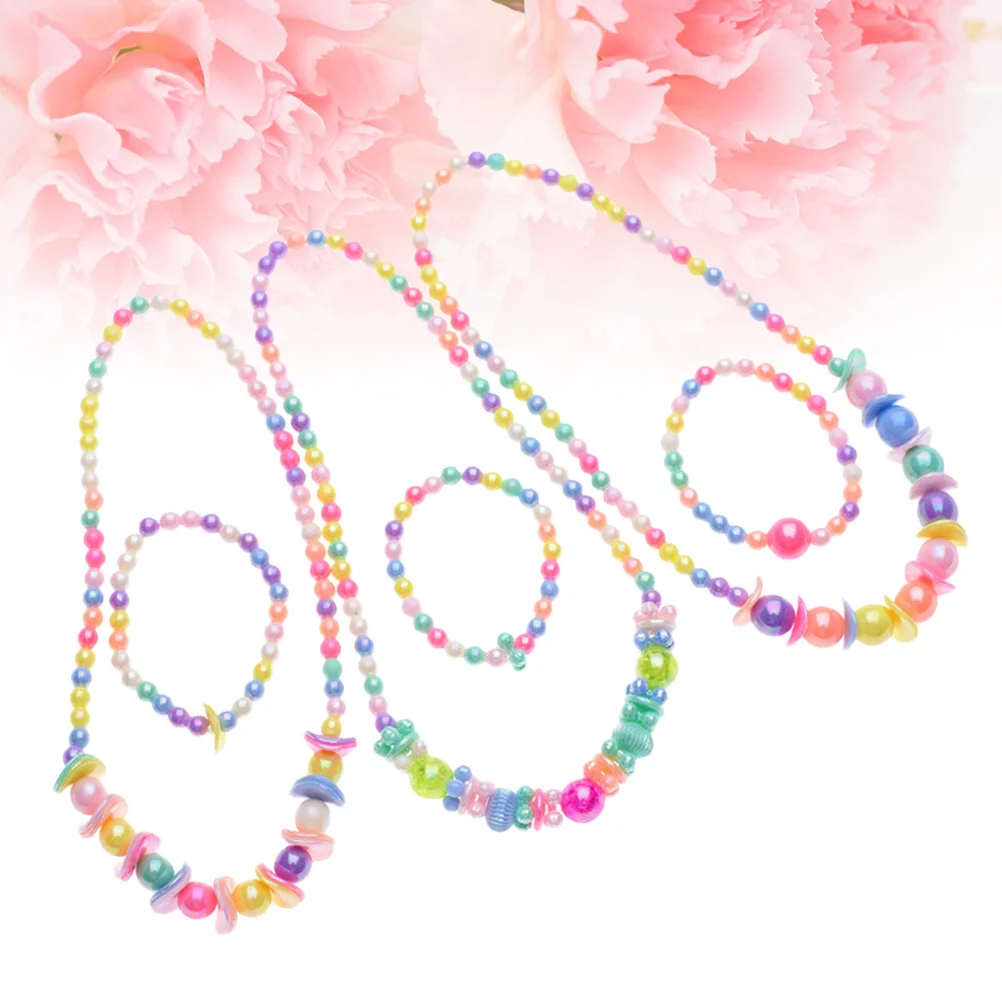 

Pearl Children Necklace Bracelet Girls Costume Jewelry 3 Sets Mixed Color Beads Fashion Accessories Kids Toys Toddler Christmas