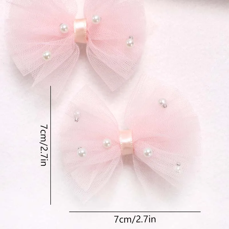 ncmama 2Pcs Chiffon Bow Hairpin Cute Lace Pearl Hair Bows Clip Sweet Girls Side Clip Barrettes Headwear Korean Hair Accessories