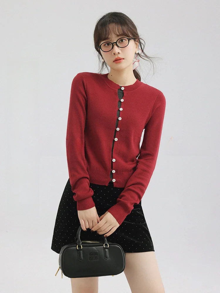 

Slim Fit round Ne Wool Sweater Women's Autumn Winter Inner Wear oulder Length Design Sense Top False Two-Piece Sle