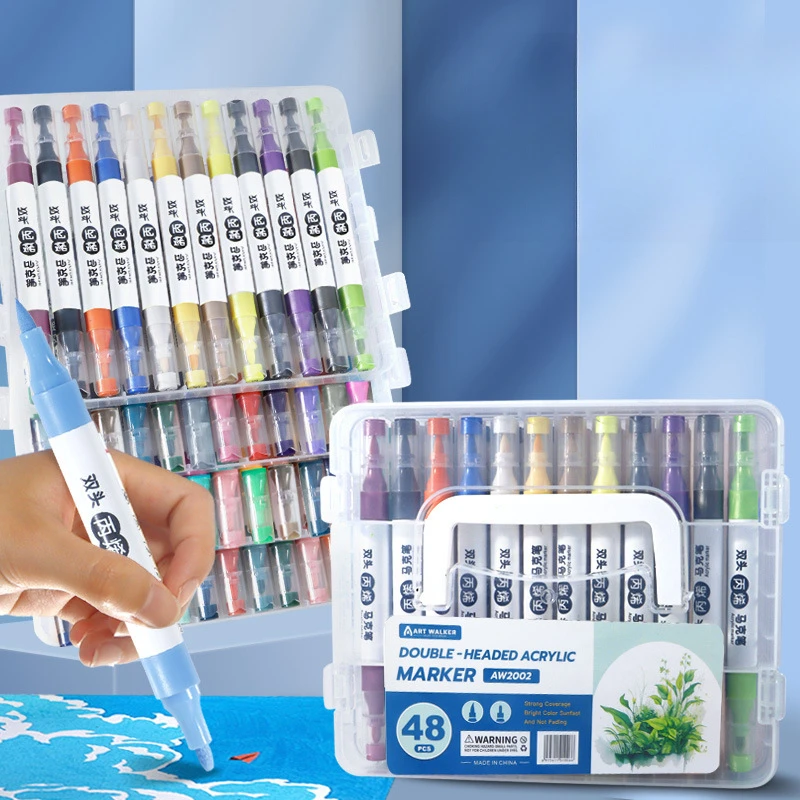

12-60 Colors Acrylic Marker Pen Set-Double Headed, Waterproof, Acrylic Pigment | For Painting, Coloring, Art &School Supplies.