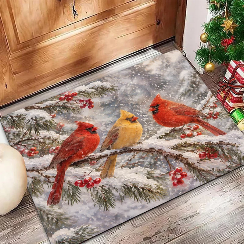 Charming Four Snowman Merry Christmas Winter Scene Print Washable Durable Floor Rug For Festive Holiday Front Doorway Cover