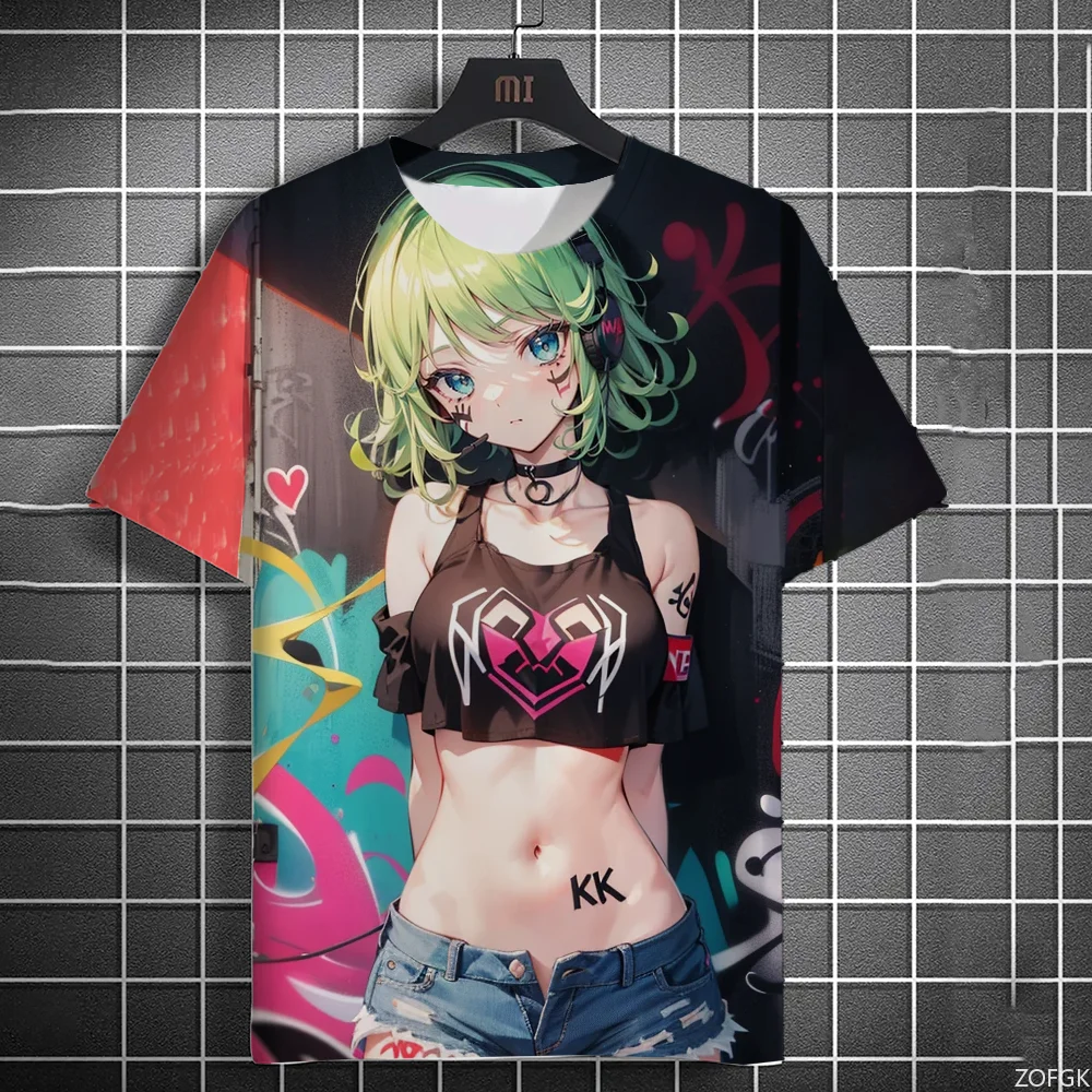 2024 Men's T-shirt Anime Character Graffiti T-shirt 3D Sexy Beautiful Printed T-shirt Trendy Men's and Women's Short Sleeve Top #4
