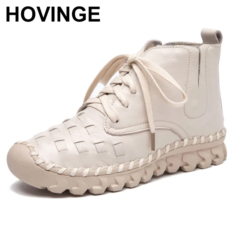 

2025 Fashion Genuine Leather Woven Snow Boots Women Top Quality Flat Shoes Ankle shoes women winter Warm Fur shoes