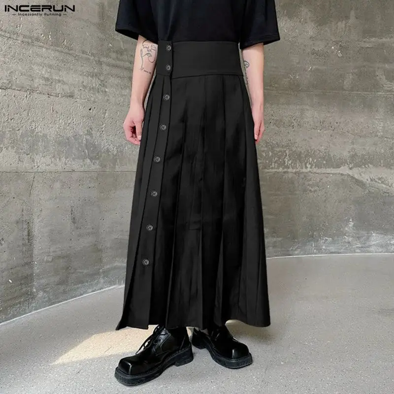 INCERUN Men Irregular Pants Solid Color Joggers Loose Casual Trousers For Man Streetwear 2026 Fashion Wide Leg Pants Pantalones