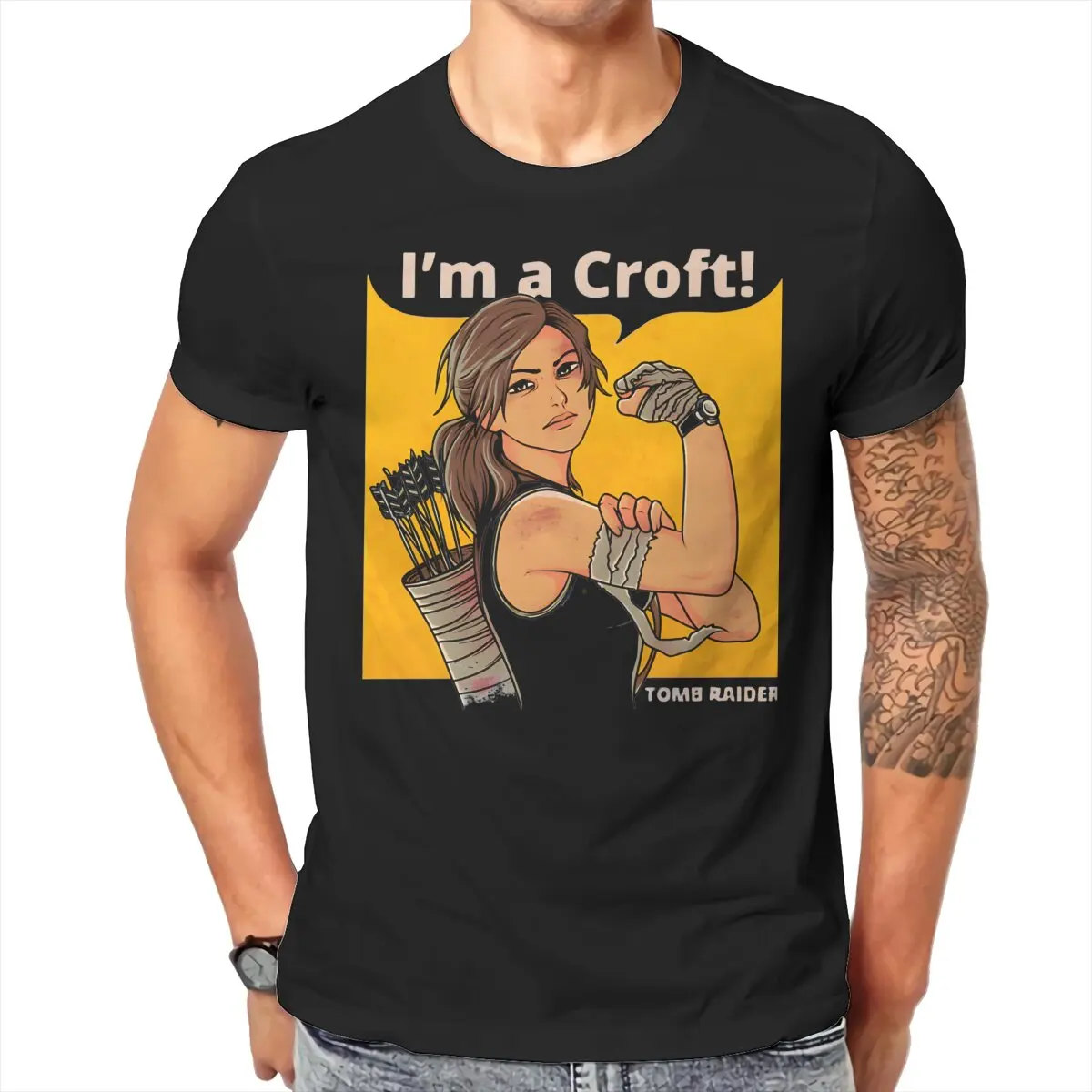 تي شيرت قطن قبر للرجال ، قمم عتيقة ، لعبة لارا ، I M A Croft ، شرير ، Yr353 #1