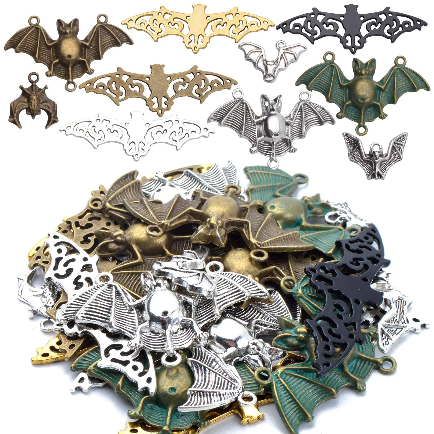 

100g (about 30pcs) Bat Pendant Charm Mixed Halloween Flittermouse Flying Vampire Connector Charms for Jewelry Making Bracelet