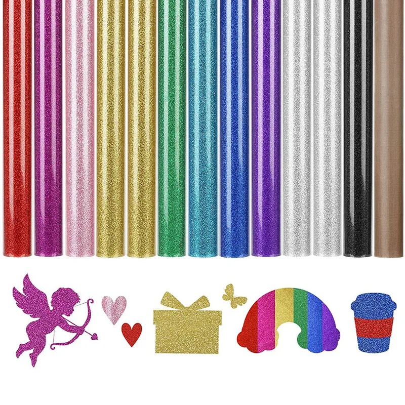 Htv Glitter Wärme übertragung Vinyl 12pcs 12x10inch, 10 verschiedene Farben Unkraut Hitze presse Vinyl für T-Shirts funktioniert