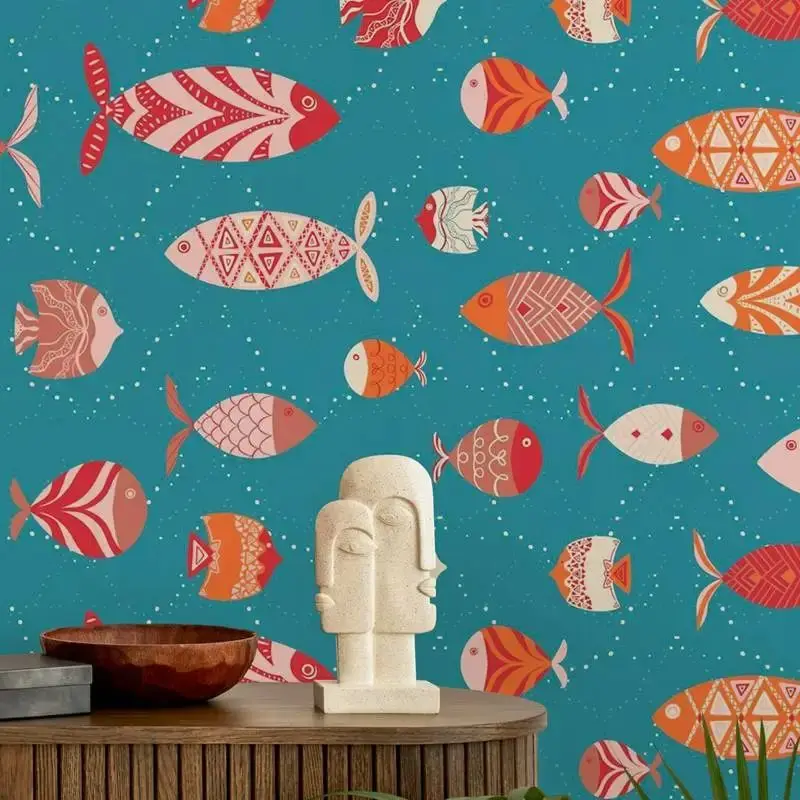 

Обои Fish Adrift Peel and Stick, Seafish On Blue Традиционная настенная бумага для детской комнаты. Мультяшный дизайн, индивидуальный размер/цвет.