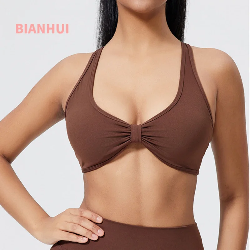 

BIANHUI спортивное нижнее белье плиссированный съемный бюстгальтер для йоги с перекрестной спинкой сексуальный красивый облегающий спортивный костюм для фитнеса на открытом воздухе топ