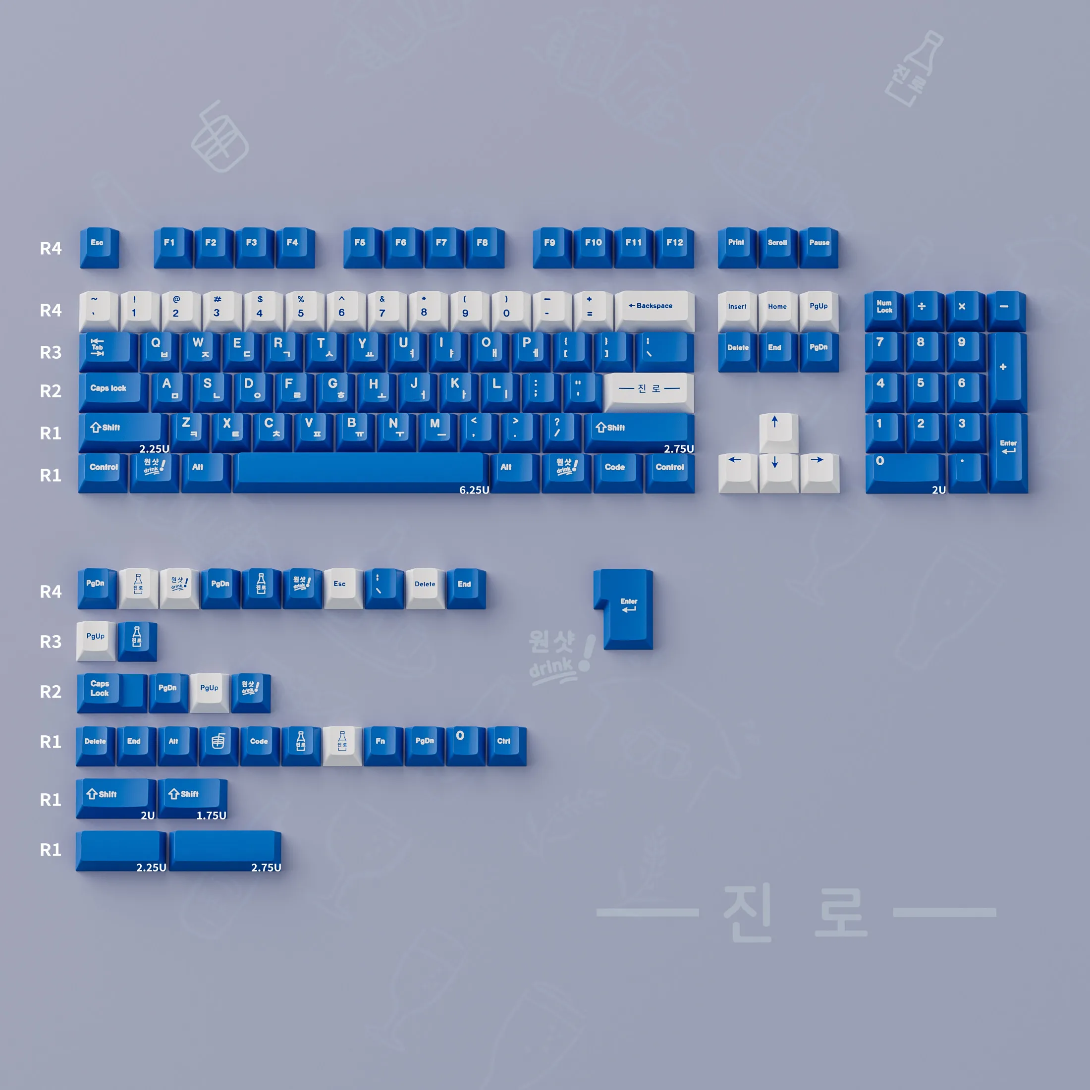 PBT SOJU Keycaps Korean Cherry Height Dye Sublimation Blue for Mechanical Keyboard AULA F75 Ajazz Ak820 Pro Game PC