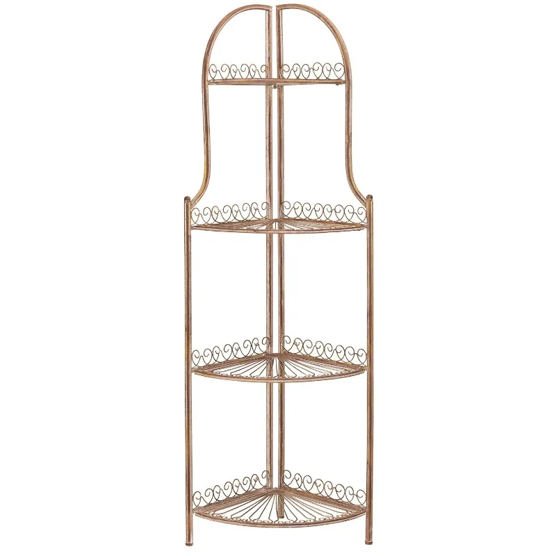 Collection Abarrane Rusty Orange Wrought Iron 4 Tier Outdoor Corner Shelf Shelve, Customized