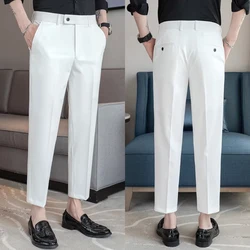 Stretch Solid Color Men's Trousers, Suitable for Business Casual, Parties, Formal Events, and Ankle-length Slim Pants.28-40