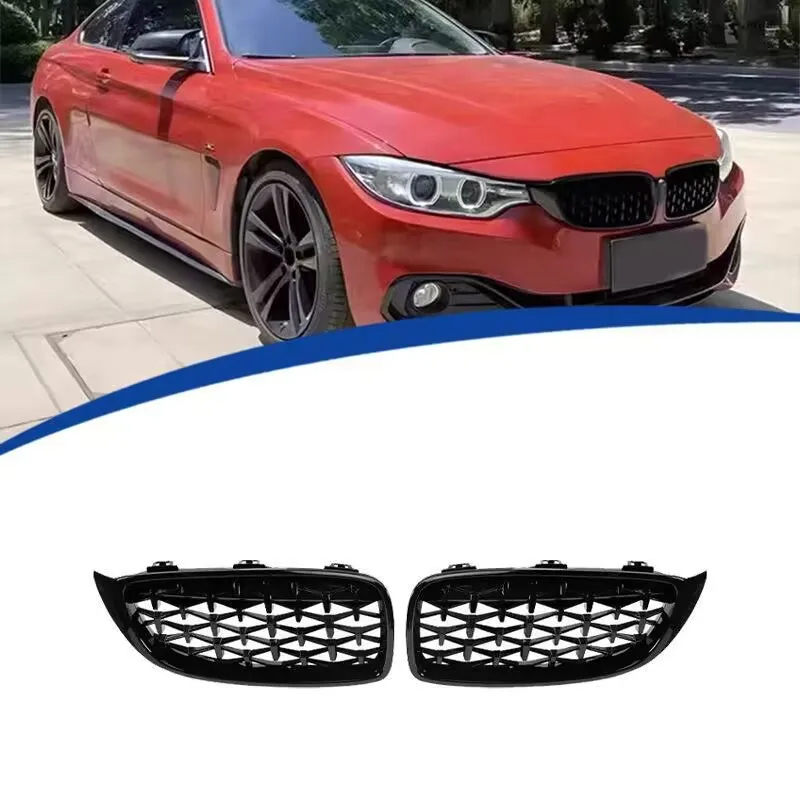 

For BMW 4 Series F32 F33 F36 F82 F83 M4 F80 M3 2013-2019 ABS LED 2 PCS Tuning Front Inlet Grille Bumper Diamond Grill Hood Mesh