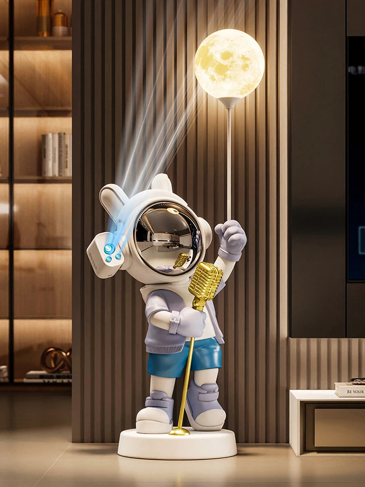 Home Decor Rabbit  Astronaut Statues Starry Sky Projector Floor Decor Living Room Large Luminous Animal Sculptures Art Ornaments