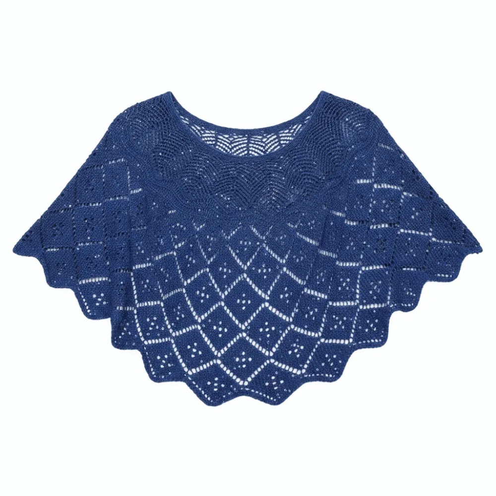 

Solid Color Knitted Shawl Lightweight Knitted Sunscreen Scarf Sequin Shoulder Cover Hollow Out Design Versatile Shawl