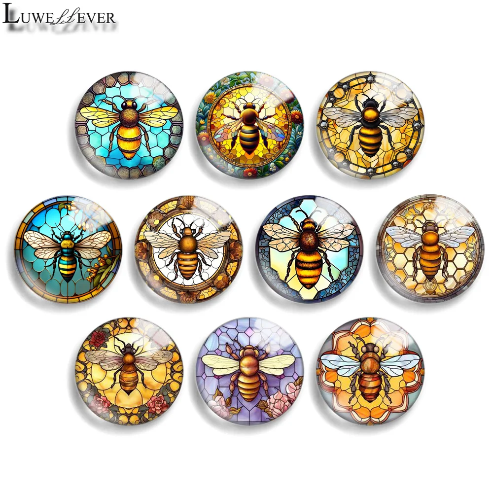 

10mm 12mm 20mm 25mm 30mm 40mm 922 Bee Mix Round Glass Cabochon Flat Jewelry Finding 18mm Snap Button Charm Bracelet