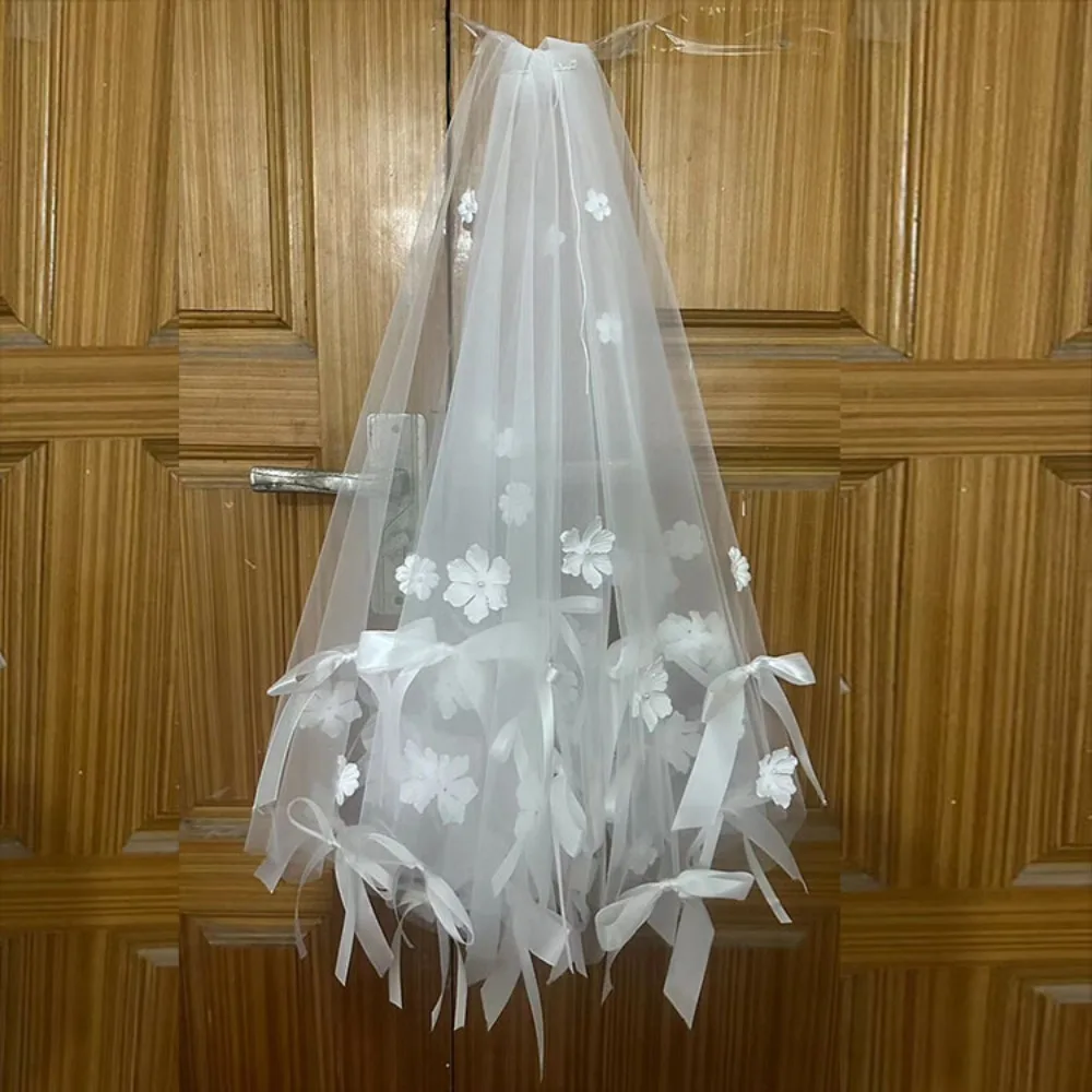 

Special Sweet Veil with Bow and Flower Marriage Elegant for Women One Layer Short Wedding Veil