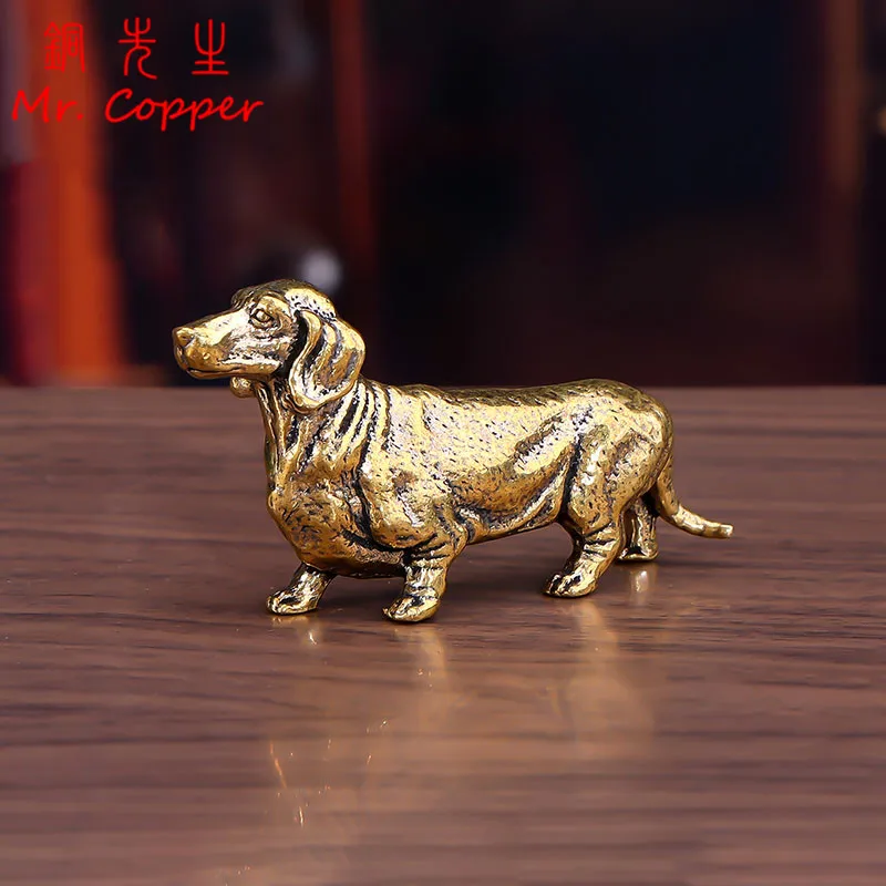 Brass Dachshund Figurines Desktop Ornaments Vintage Animal French Sausage Dog Small Statue Home Decorations Crafts Accessories