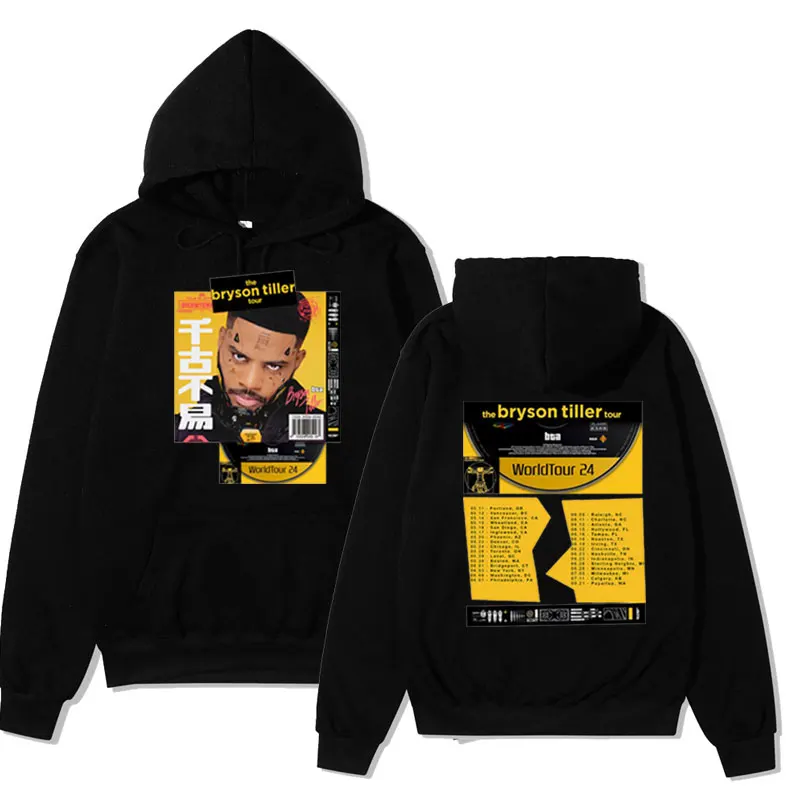 2024 Best Famous Rapper The Bryson Tiller World Tour Hoodie Men's Hip Hop Oversized Sweatshirts Streetwear Long Sleeve Pullover