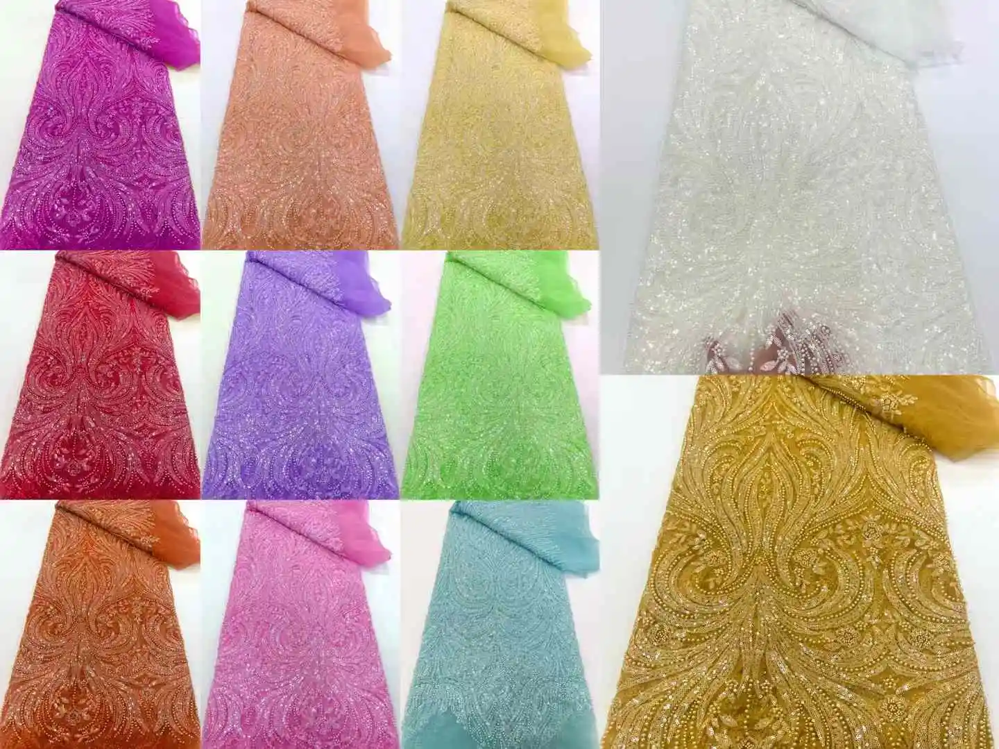 African Beaded Lace Fabric French Tulle Lace 2025 High Quality Lace French Sequins Beads Fabric For Women Wedding Party Dress