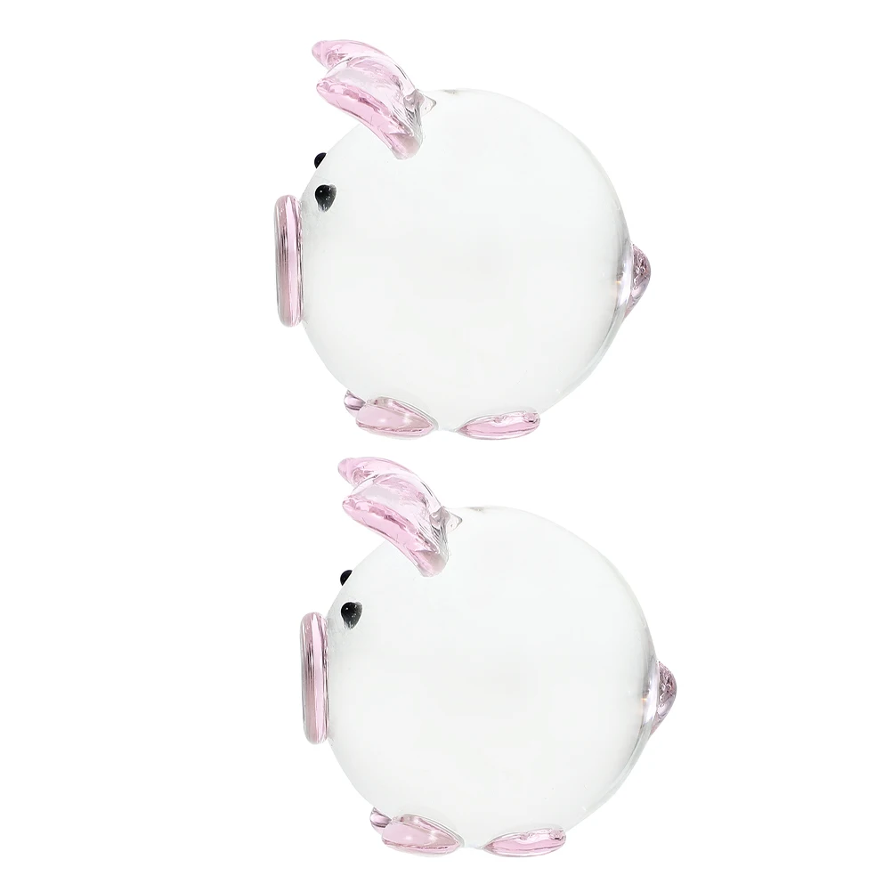 

2Pcs Crystal Glass Pig Craft Delicate Workmanship Living Space Embellishment Crystal Glass Pig Home Decor Photo Prop