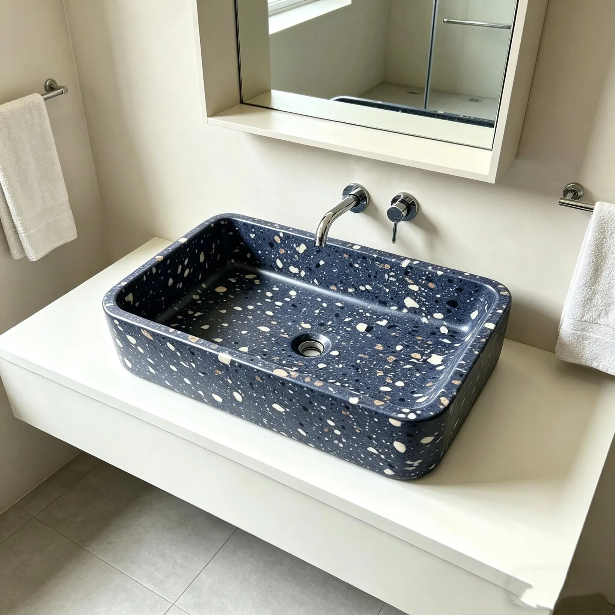 Customizable Square Acrylic Stone Basin Durable Eco-friendly Resin Bathroom Sink for Project Apartments
