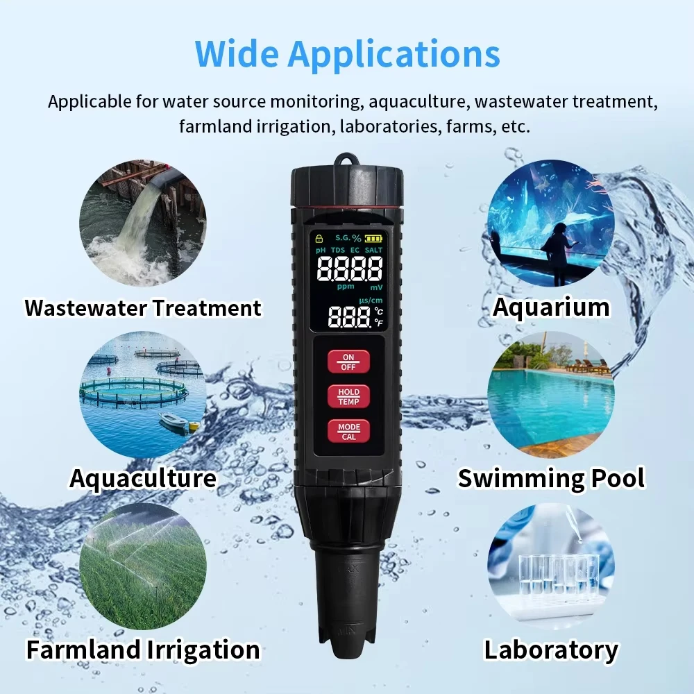 Digitales PH-Messgerät PH/ORP/EC/TEMP/SALT/S.G/TDS 7 in 1 / 5 in 1 Wasserqualitätstester mit hoher Präzision für Trinkwasser und Aquarien – Detail 13