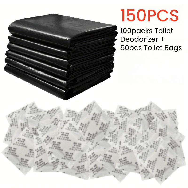 100packs Toilet Deodorizer + 50pcs Toilet Bags,Non-Toxic Absorbent Gel Packs for Portable Toilet, Camping Potty Waste Solidifier