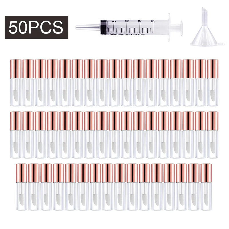 50/100/200pcs 1.2ML Empty Rose Gold Lip Gloss Tube Plastic Refillable Bottles Liquid Lipstick Container Lipgloss Sample Bottle