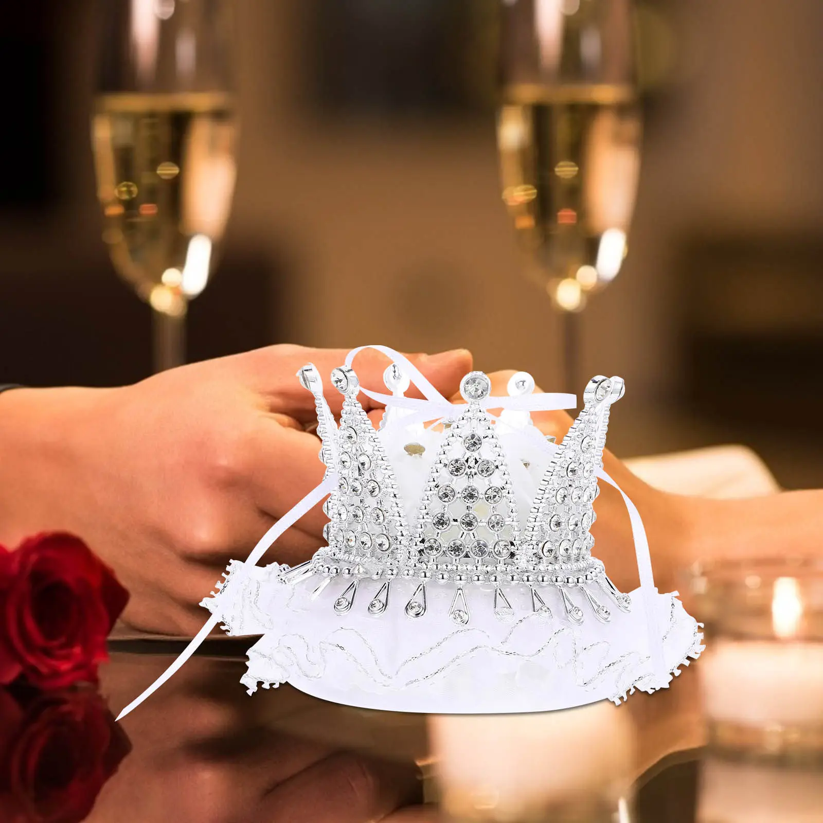 

Crown Inlaid Diamonds Ring Box Wedding Engagement Jewelry Case Superior Texture Holder Crown Ring Box Bridal Shower Gift