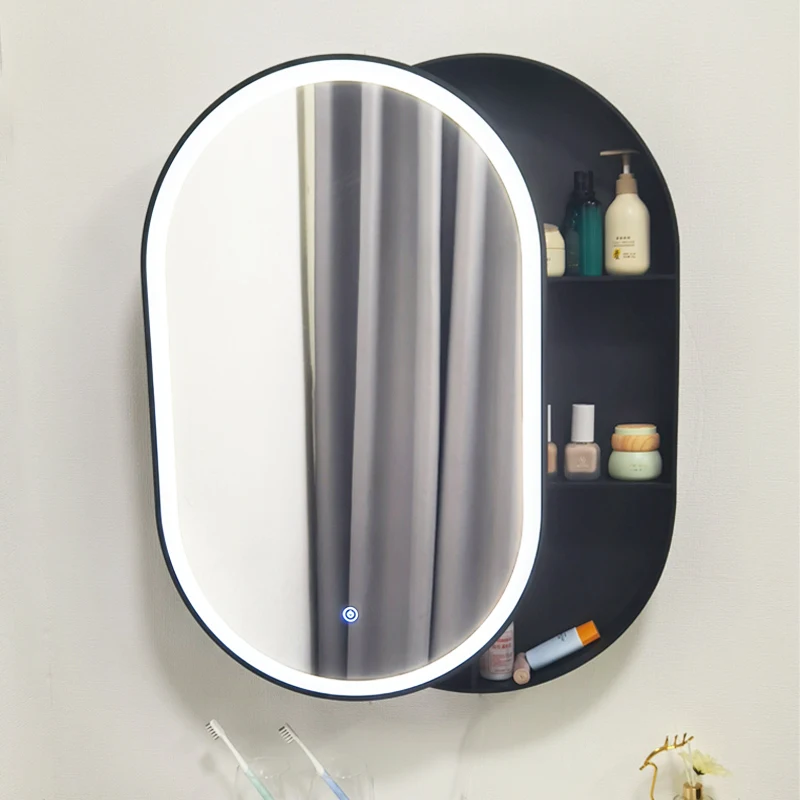 Golden Aluminum Alloy Sliding Smart Bathroom Mirror Cabinet Bathroom Toilet Dressing Makeup with Lights Hanging on The Wall