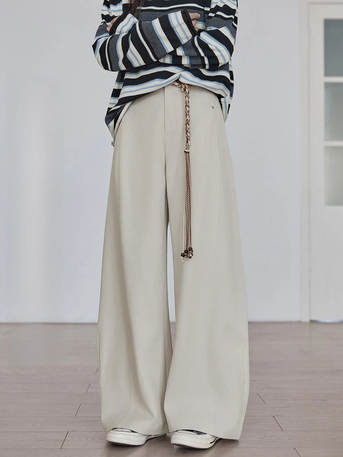 

Женские джинсы HUIXI цвета хаки с высокой талией и широкими штанинами, весенняя новинка, с эффектом стройности, повседневные брюки с завязками