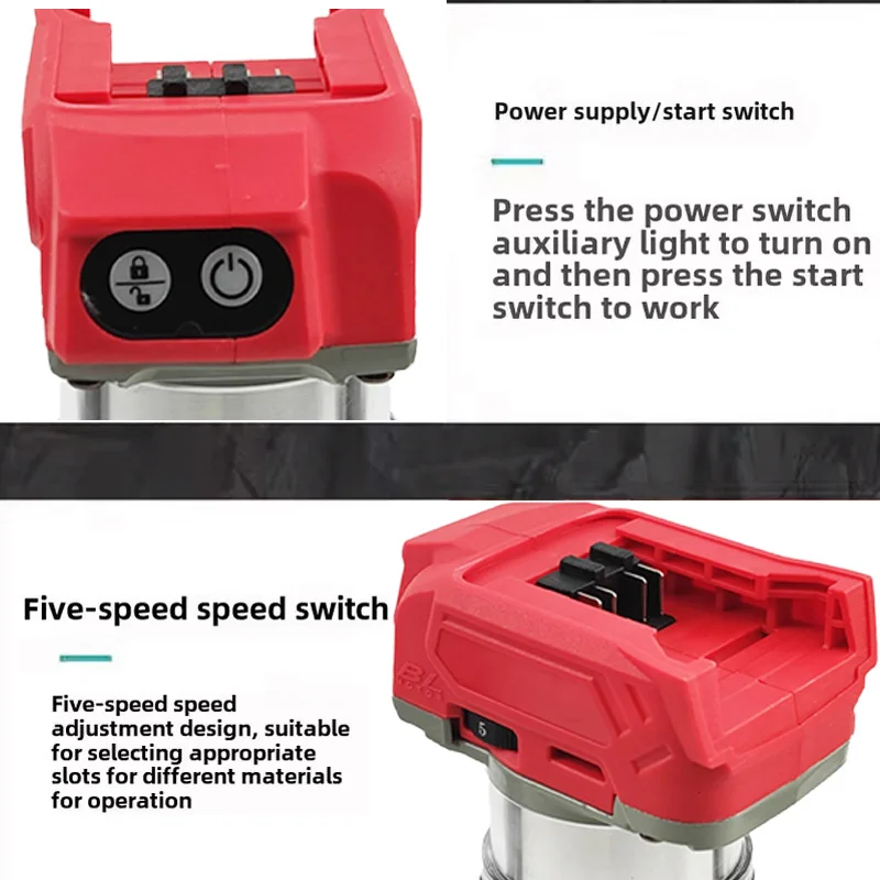Brushless Cordless 5-Speed Electric Wood Trimming Machine Wood Router Milling Engraving Power Tools Fit Milwaukee 18V Battery