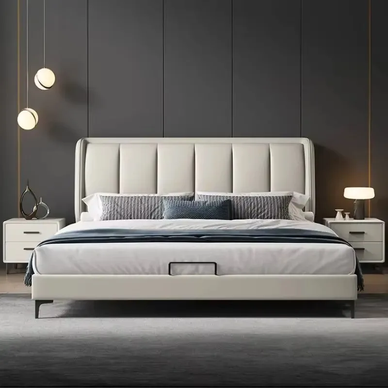 Pretty Queen Double Bed Tall Headboard Unique Wood Bedroom King Bed Frame Luxury Lit Pliable Cama Box Solteiro Home Furniture