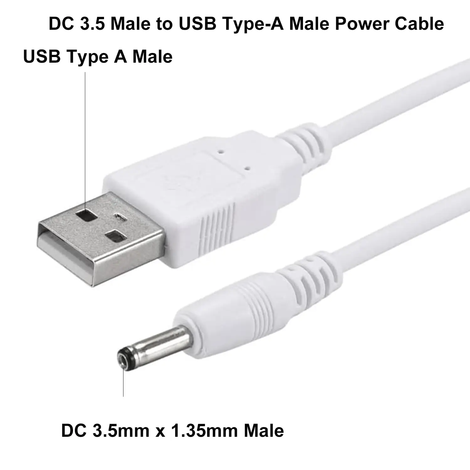 2025 New USB to for DC 3.5mm x 1.35mm 2A Max for DC Barrel Jack Power Cable USB LED Strip Lights Flashlight Charging Cord