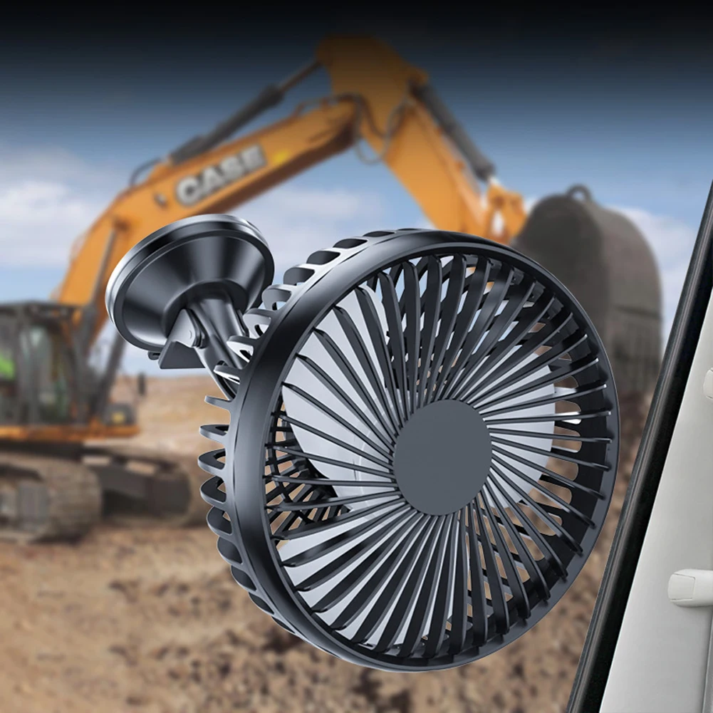 USB Single Head Car Fan 12V/24V with Suction Cup Windshield Desk Fan 360 Degree All-Round Auto Cooler for Vehicle Home Office