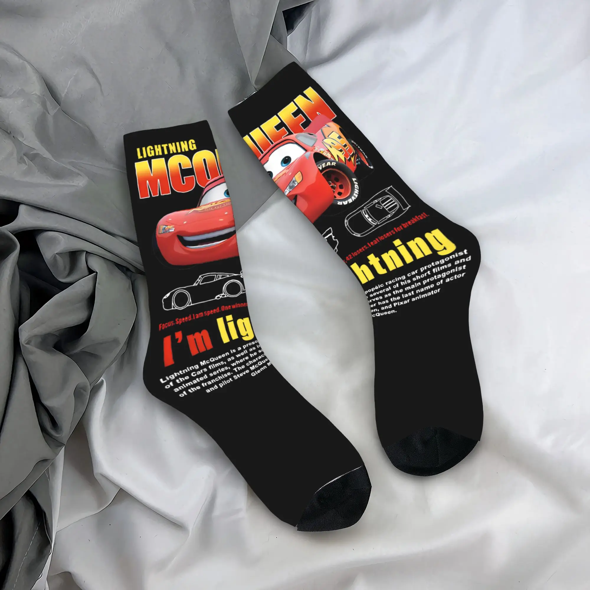 Fashion Vintage Cars Lightning McQueen Stockings Basketball Socks Life Is A Highway Polyester Crew Socks Women Men Breathable