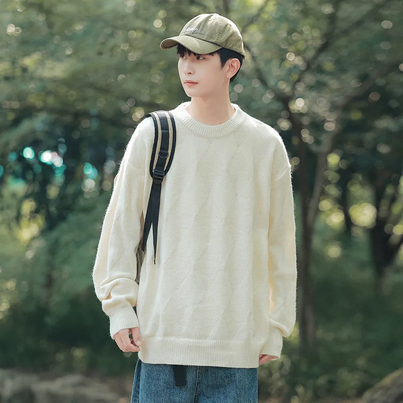 

Модный осенне-зимний мужской свитер с круглым вырезом и ромбовидной сеткой, толстый и повседневный трендовый теплый вязаный свитер для пар