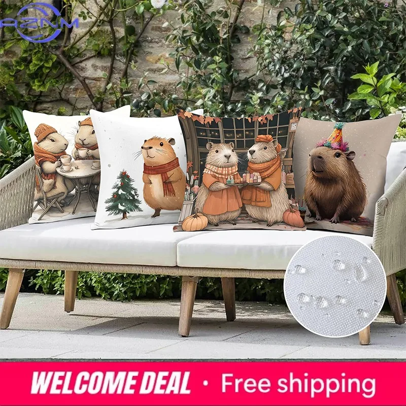 Capybara Cushions with Festive and Cute Designs Square polyester pillowcase, modern sofa decorative cushion cover
