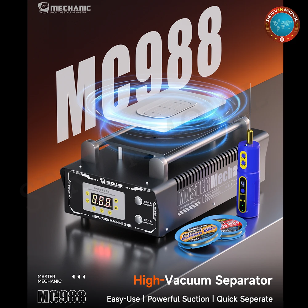 Máquina separadora de pantalla LCD mecánica MC988, 150W, alta succión, calentamiento rápido, se adapta a pantallas de hasta 10,5 pulgadas, Control preciso de temperatura