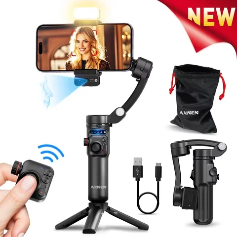 AXNEN M02 짐벌 스마트폰 안정기 3축 손떨림 방지 비디오 녹화 iPhone Android 얼굴 추적용 핸드헬드 셀카 짐벌